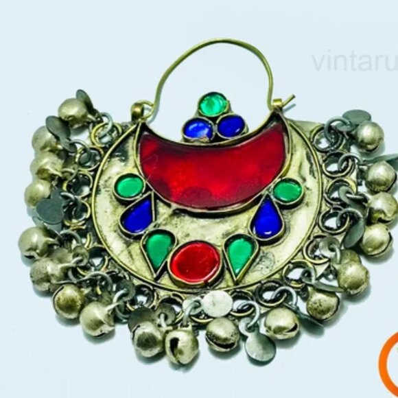 Afghan Tribal Kuchi Multicolor Bali Earrings, Boho Earrings, Kuchi Jewelry - Picture 12 of 12